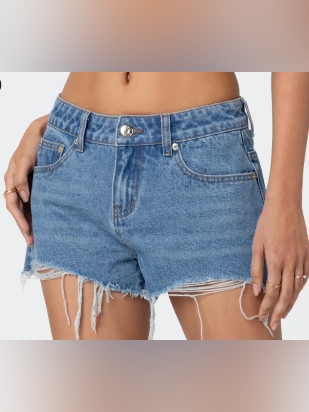 Edikted Mid Rise Distressed Denim Shorts